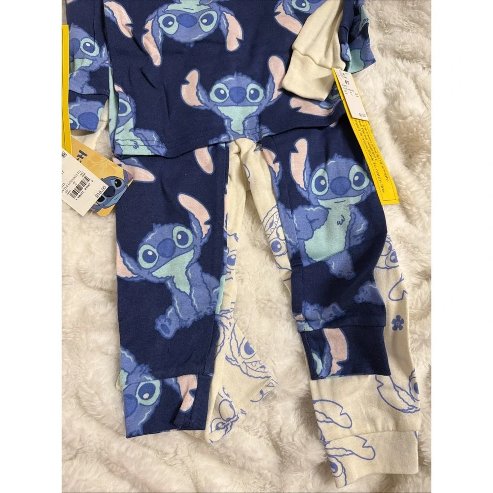 NWT Lilo & Stitch Snug Fit 4Pcs Cotton Long Sleeve Pajama Set Blue/White Size 4T